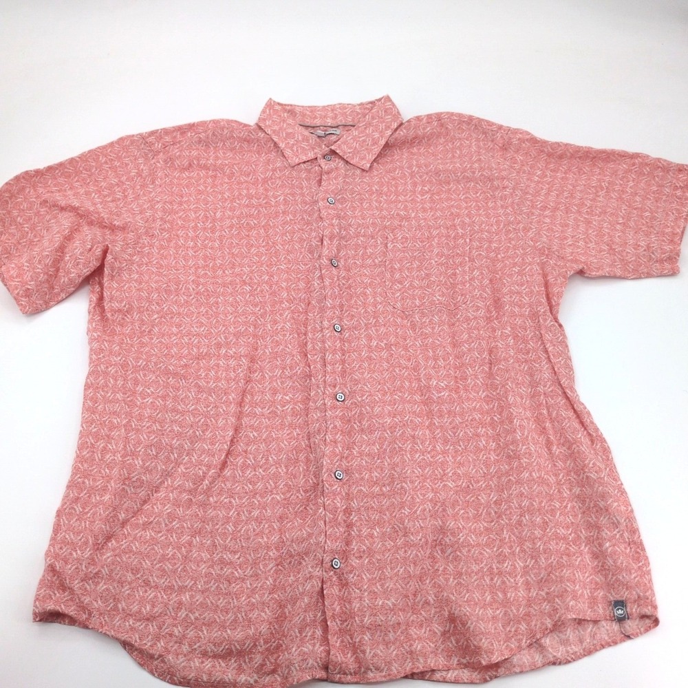 Peter Millar Sandblast Linen Shirt XL Mens Clay‎ Rose Pink Geometric Tropical SS